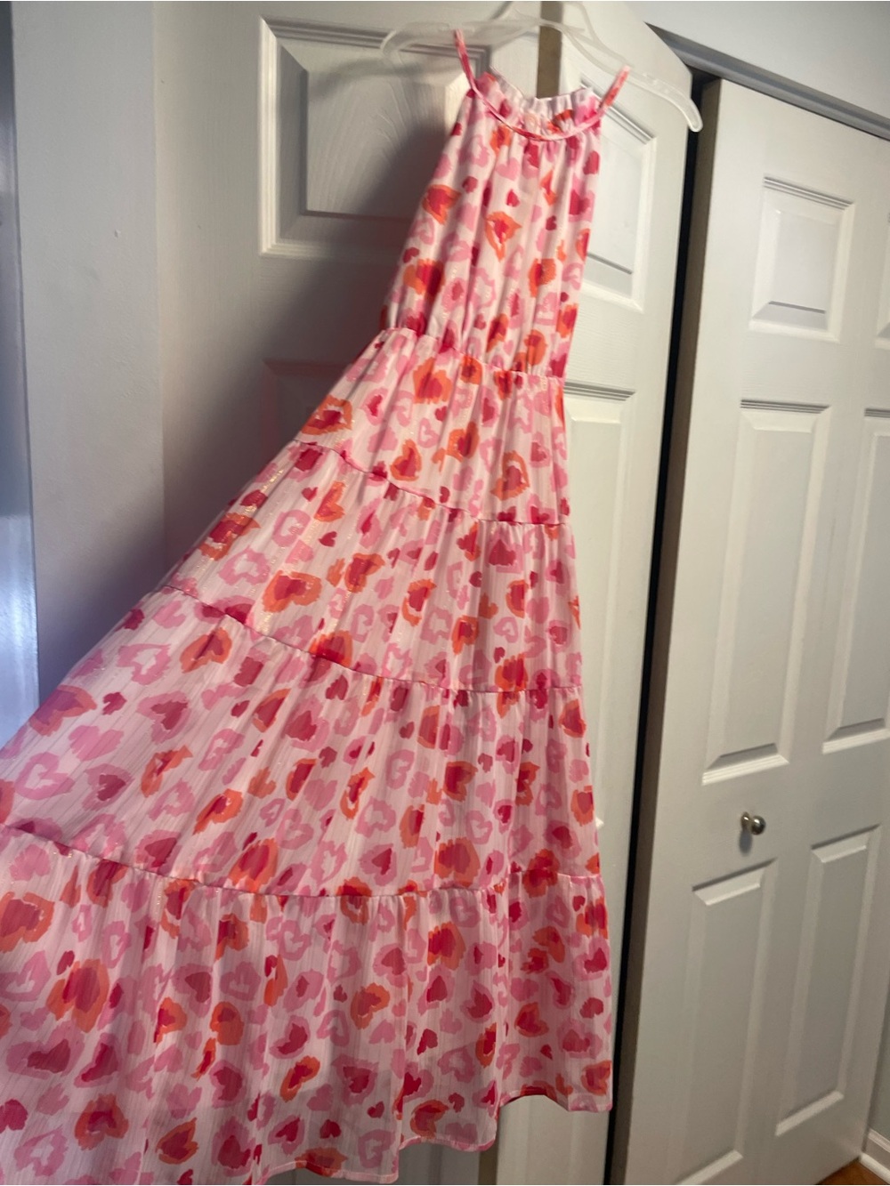 Grace Karin Red,Pink & Coral Heart Tiered Maxi Dress for Girls